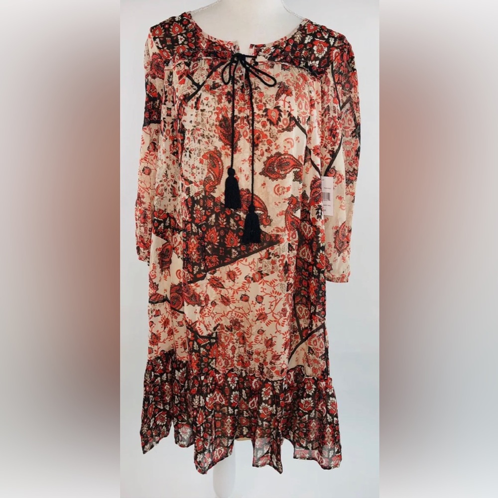 Fifth & Park Women’s Hippie Boho Dress Size:12 Color: Shedron/Black/Beige